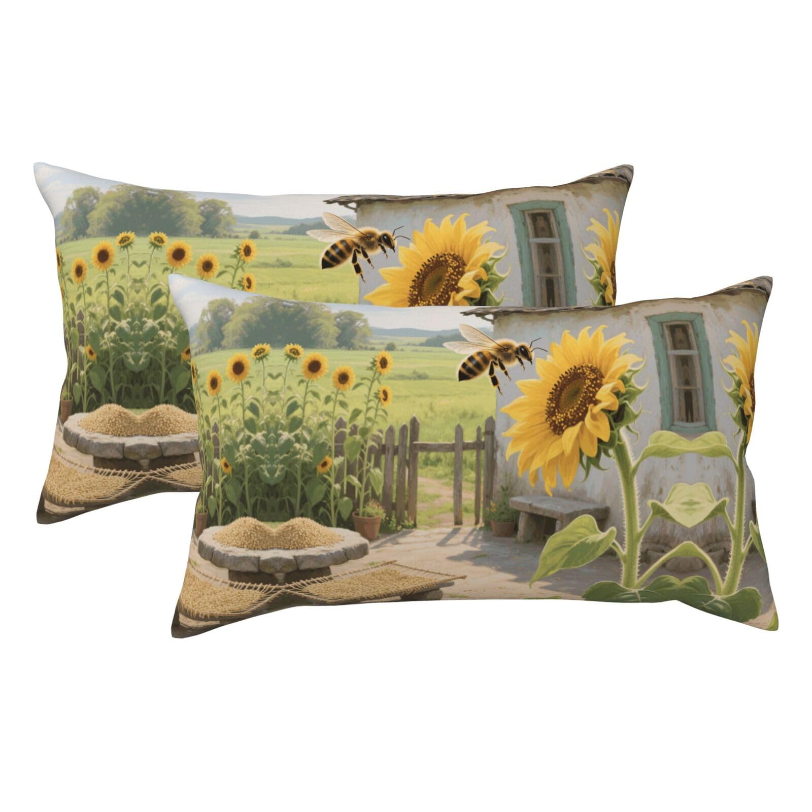 Bee on a Sunflower Luxury King Pillowcases Set of 2, Plush Velvet Feel Pillow Covers with Hidden Zipper, Skin & Hair Friendly, 20x36 Inches Pillow Cases for Sleeping Gift