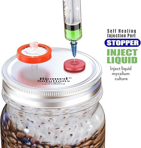 Miniatura 5 de 6 tapas de cultivo líquido de boca ancha, tapa de frasco de cultivo de grano dividido con filtro de jeringa de PTFE de 0.22 um y puertos de