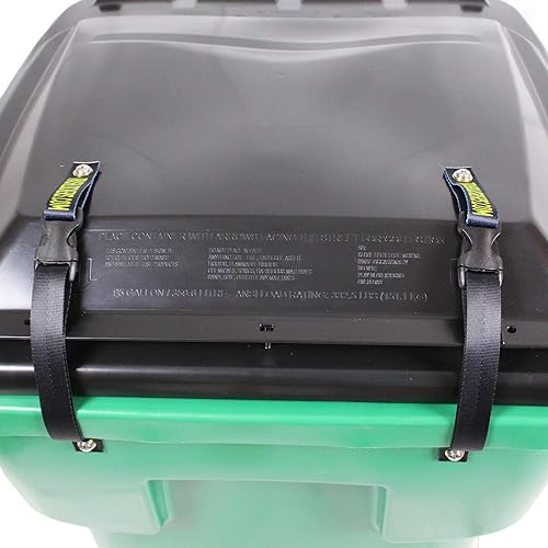 Trash Lock - Cerradura de tapa original de dos correas, muy seguro, mantiene a osos negros, mapaches y ardillas fuera de tu basura (negro, dos