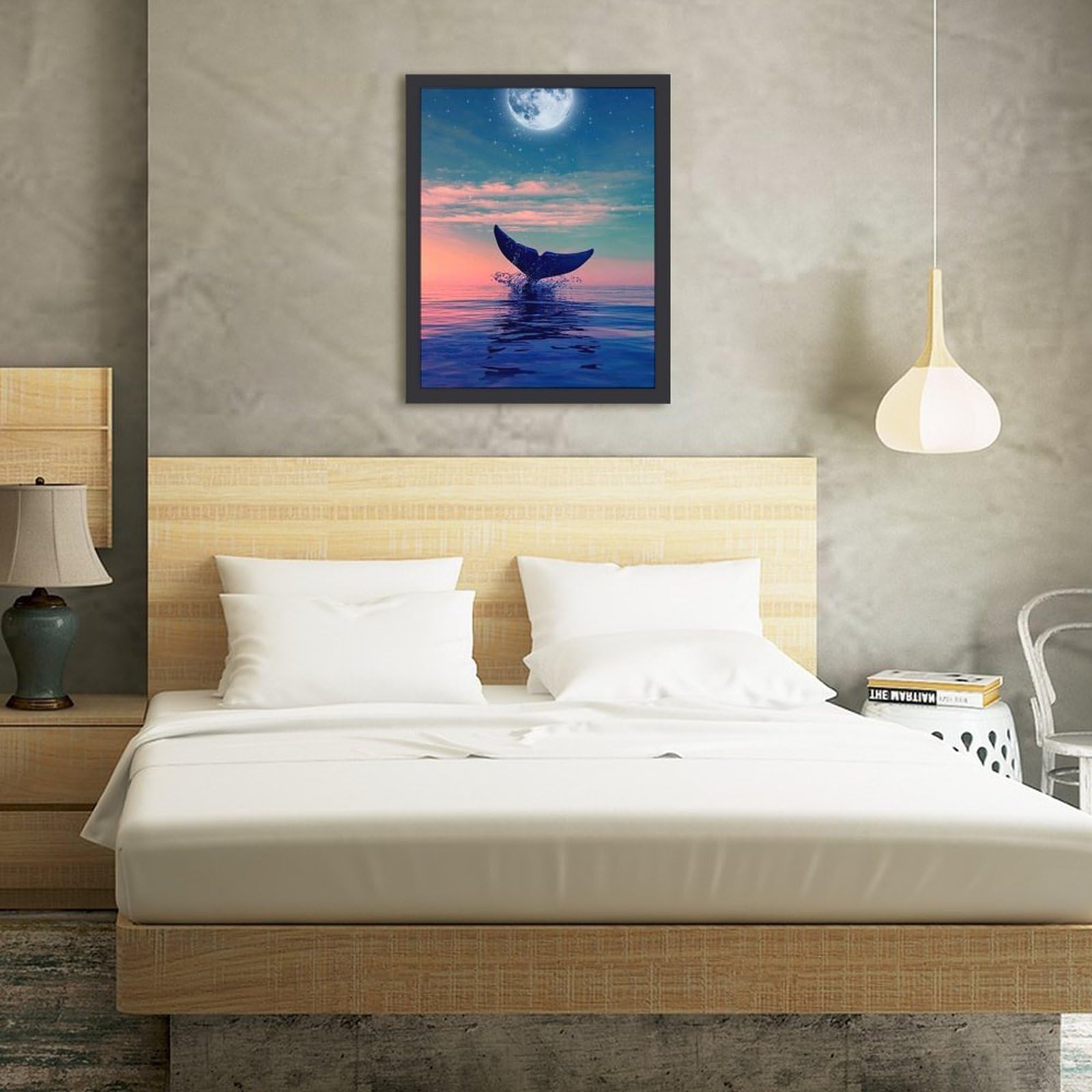Amazon.co.jp: 月明かりの下のクジラの尾 絵画 絵 ロマンチックな海の