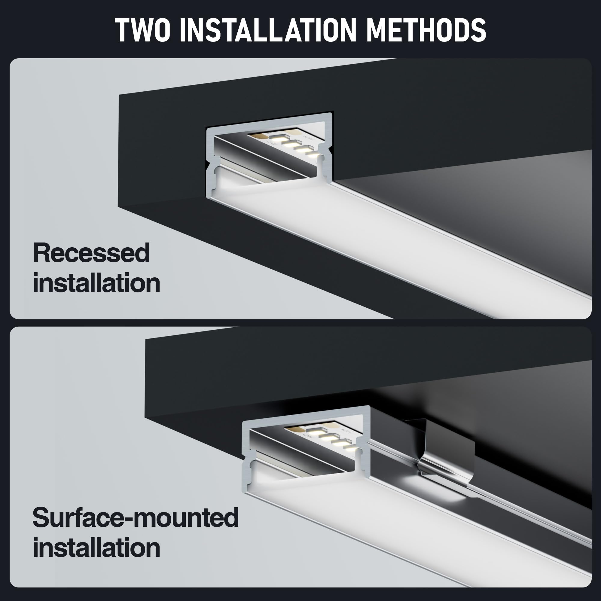 Profil aluminiowy LED, 2 m x 10 (20 m), profil aluminiowy do taśm LED do 15 mm – profil LED z mlecznym dyfuzorem, zaślepkami, śrubami i materiałami montażowymi, 2000 x 27,2 x 15 mm