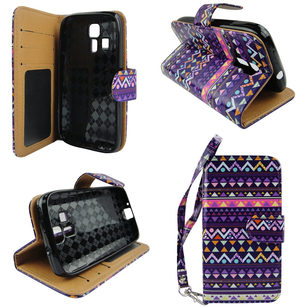 Stylish Tribal Design Wallet Leather Case for Kyocera Hydro Icon C6730 with Kickstand