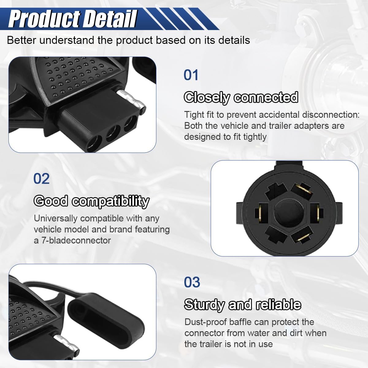 7-Pin Round to 4-Pin Trailer Adapter, 7 Way Blade to 4 Way Flat Trailer Converter, Waterproof Trailers Plug Connector with Anti-dust Cap for RV, Caravan, Utility Tow Vehicles (7 Way to 4 Way)