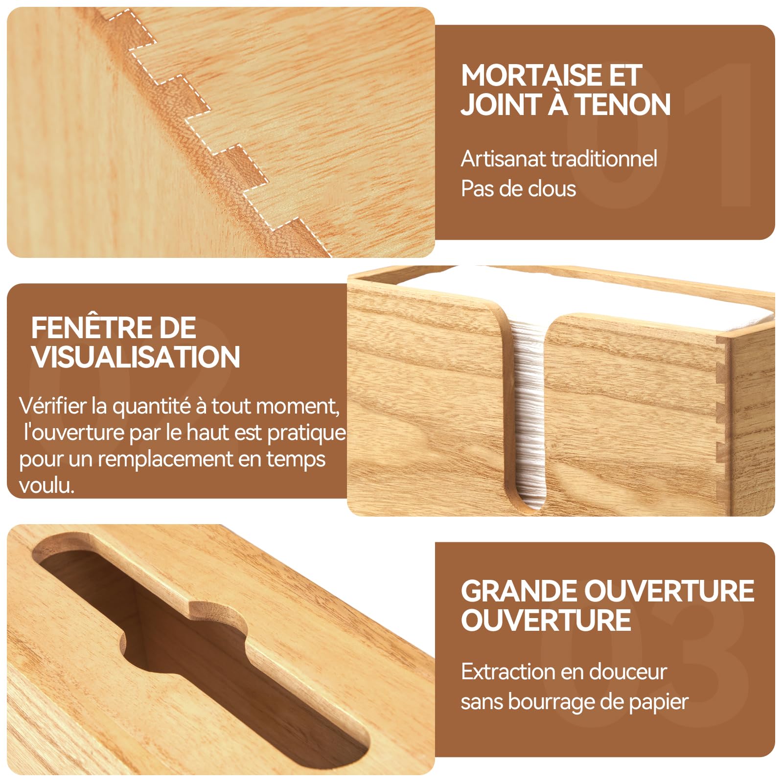 KIRIGEN Distributeur d’Essuie-Mains, Porte-Serviettes en Bois, Naturel | Plis C, Z et multifold, fixation murale, intérieur 27,5 × 10 cm, livré monté, assemblages à tenon et mortaise, huile végétale