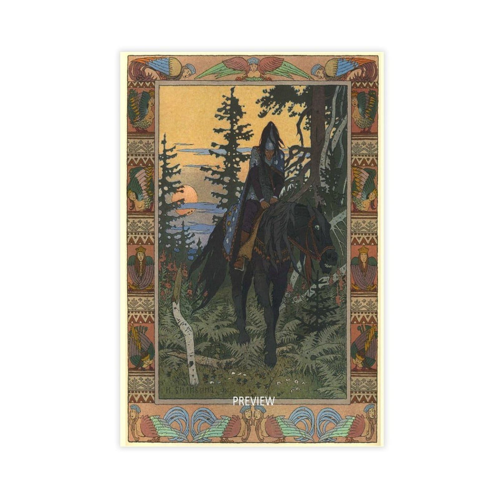 Piank Unframe Black Horseman - Ivan Bilibin Canvas Art Poster And Wall Art Picture Print Modern Family Bedroom Decor 12X18inch(30X45cm)