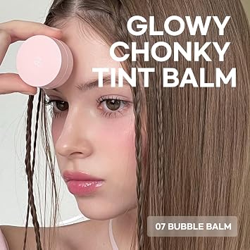 AOU GLOWY CHONKY TINT BALM 07 bubble Balm with Built-in Silicone Applicator - Mess-Free, Hygienic Design, Natural Gloss, Instant Hydration for Chapped Lips, Valentine's Day Gifts for Woman 0.12Oz