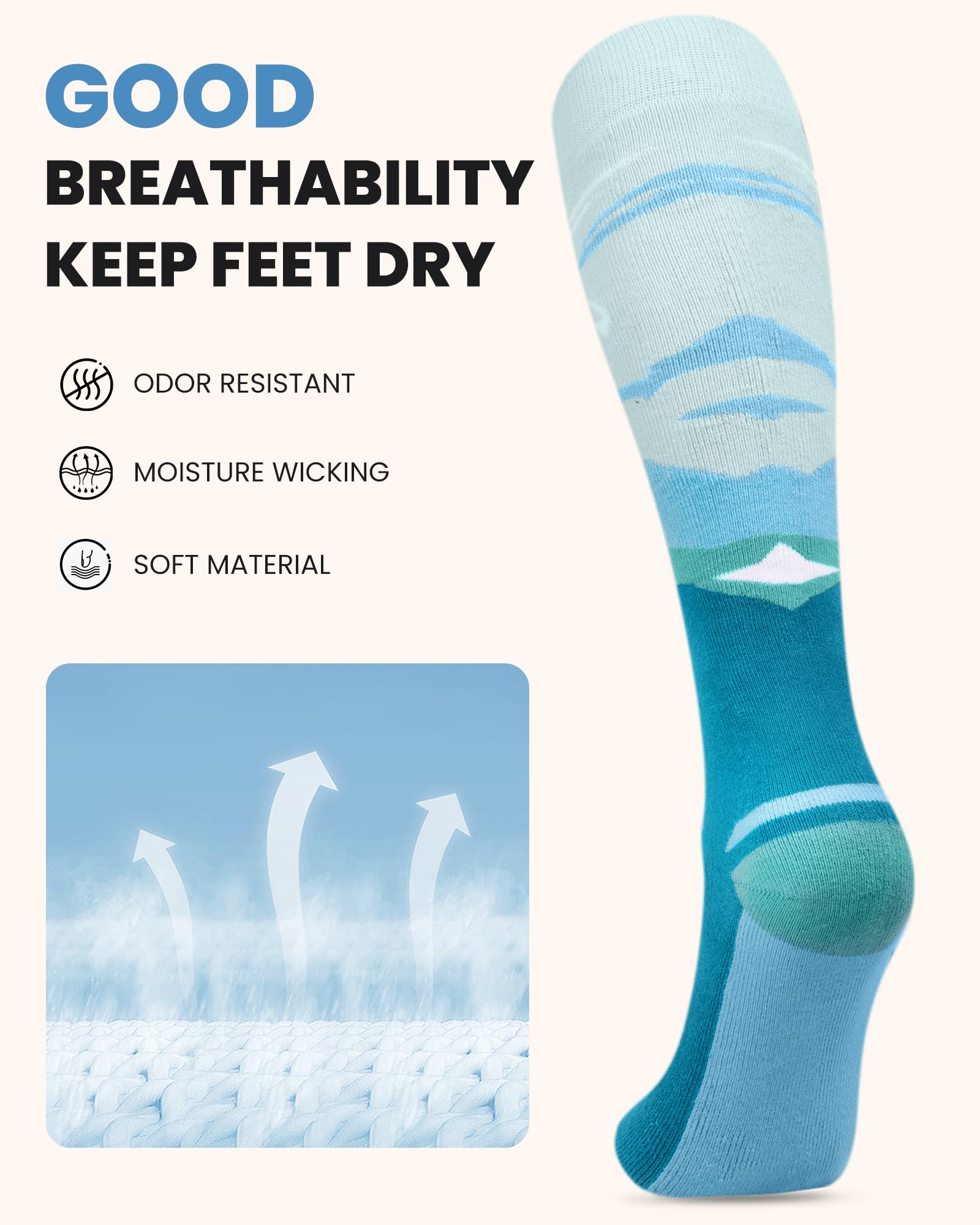 OutdoorMaster 2 Pares Calcetines de Esquí para Mujer, Calcetines de Térmico Invierno Snowboarding Transpirables para Deportes al Aire Libre con Diseño OTC/Puño Antideslizante