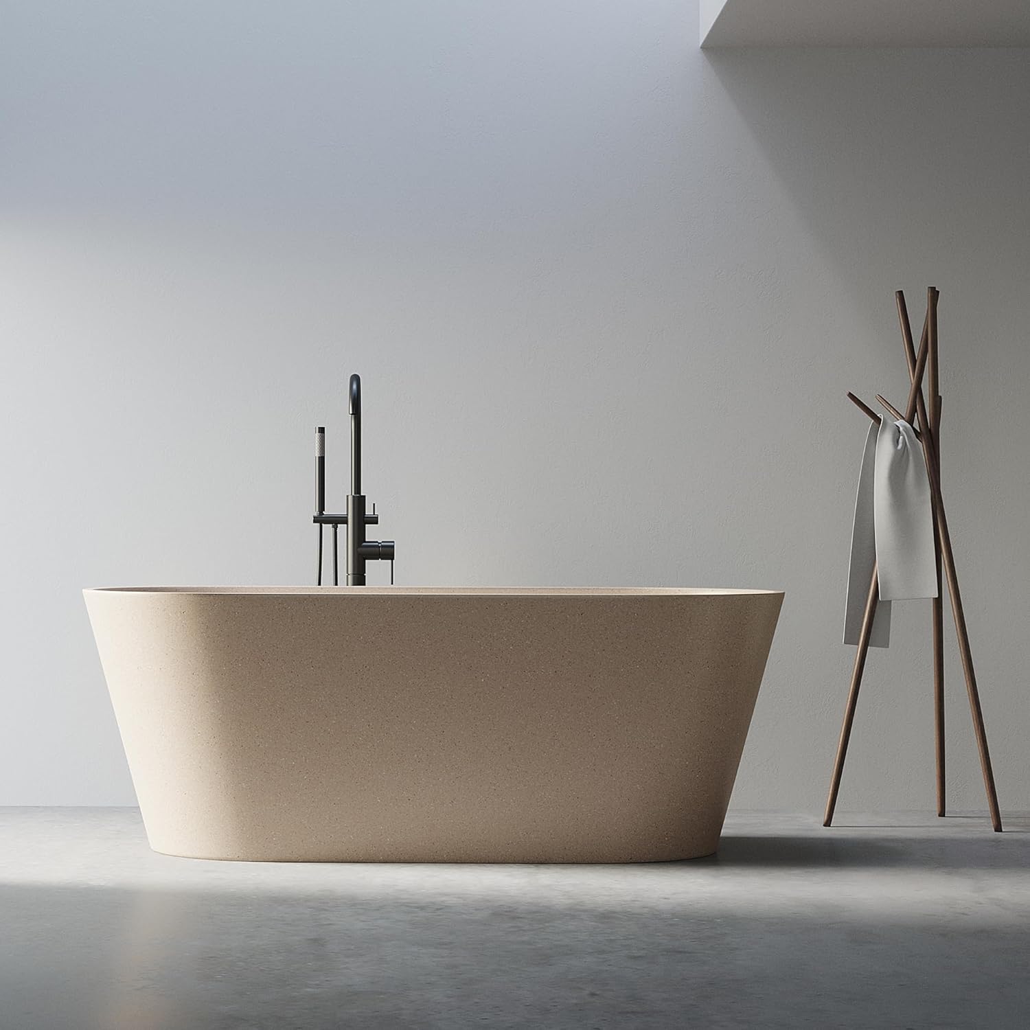Stone Resin Freestanding Bathtub 59", Terrazzo Bathtub Soaking Tub, Solid Surface Stand Alone Bathtub with Drain & Integrated Slotted Overflow AMFS-MY008
