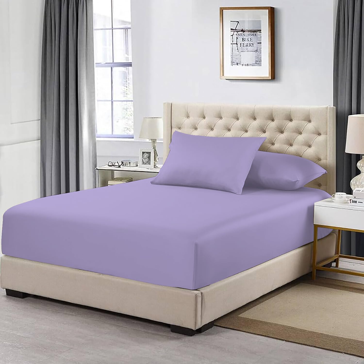 Bella Nights 200 Thread Count 100% Egyptian Cotton Extra Deep 40CM Fitted Sheet – Soft & Breathable, Fits Thick Mattresses – Durable & Luxurious Cotton Sheet (Lilac, Double)
