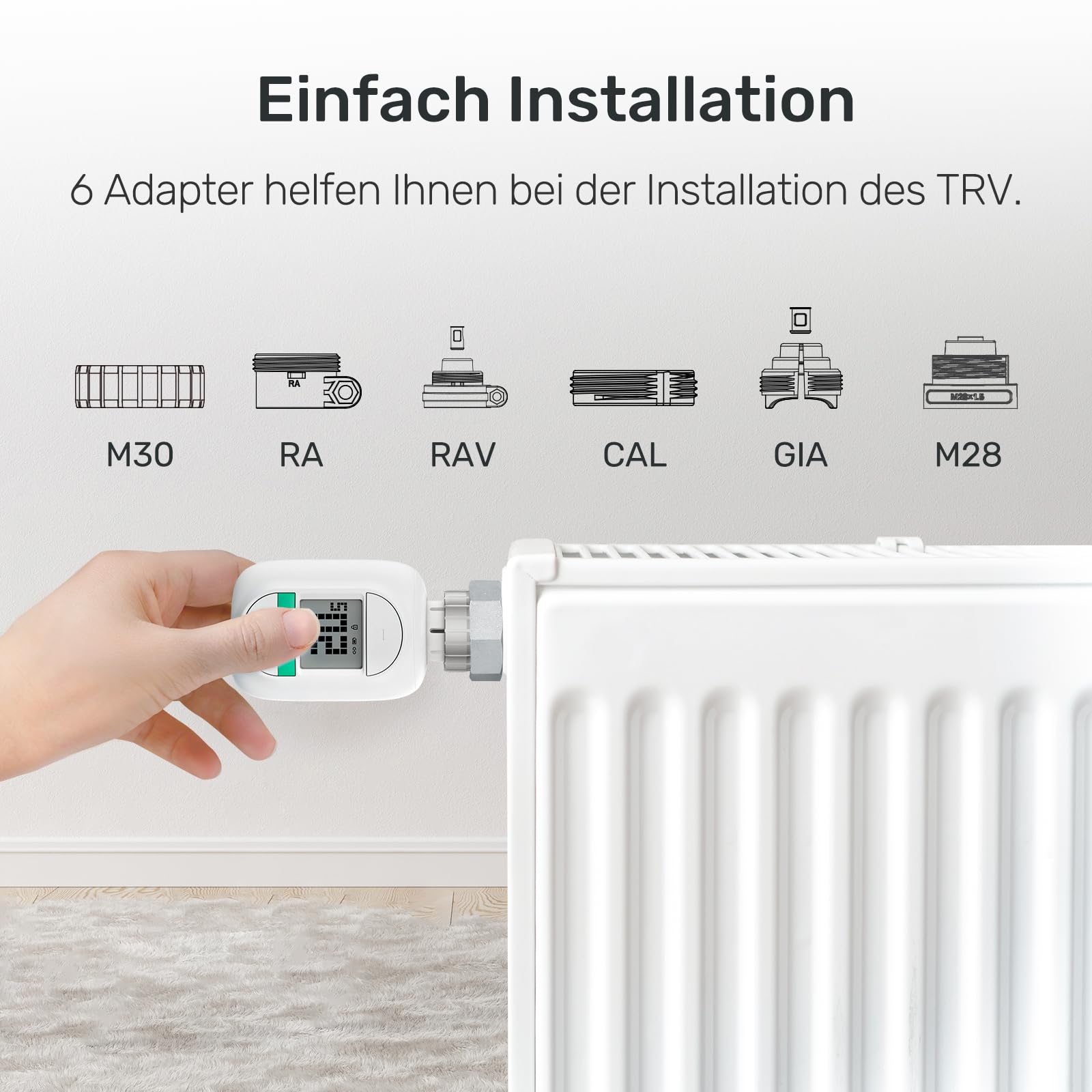 Winees Smart Heizkörperthermostat 3-teilig, mit Zeitplan, Fern-/Sprachsteuerung, Heizungsthermostat Kompatibel mit App, Alexa & Google Assistant (S2 SubG Hub erforderlich)