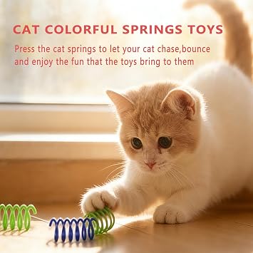 104 Pcs Cat Spring Toy, Plastic Spiral Cat Toys for Indoor Cats, Interactive Kitty Toys with 8 Colors, Durable Non-Toxic Cat Toy Springs for Kitten Exercise & Chase Fun