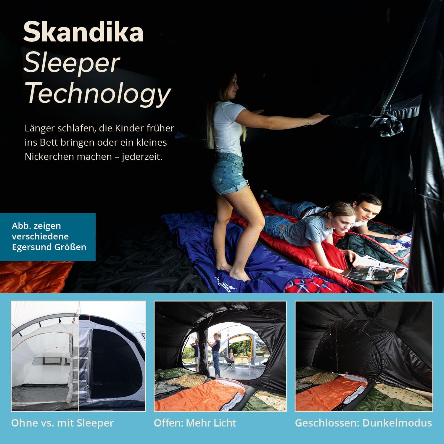 Skandika Egersund Sleeper Protect 3/5/5 XL/7XL Personas | Tienda de campaña con Sleeper Technologie, Suelo Cosido, Cabina de Dormir Negra, Impermeable