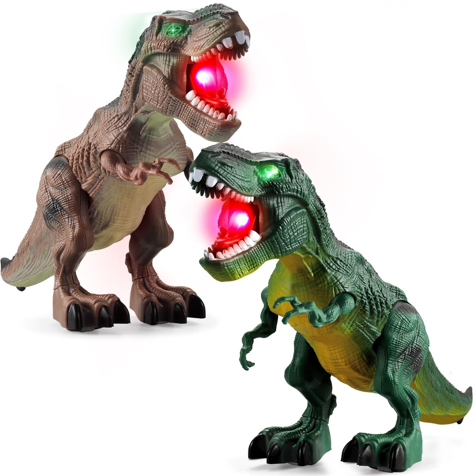 2 Pack Dinosaur Toys, Electric Walking Dinosaurs Toys for Kids 3-5 5-7 with LED Lights & Sounds & Roaring, Robot Dinosaur Figures for Boys Girls Party Favors & Birthday Gifts