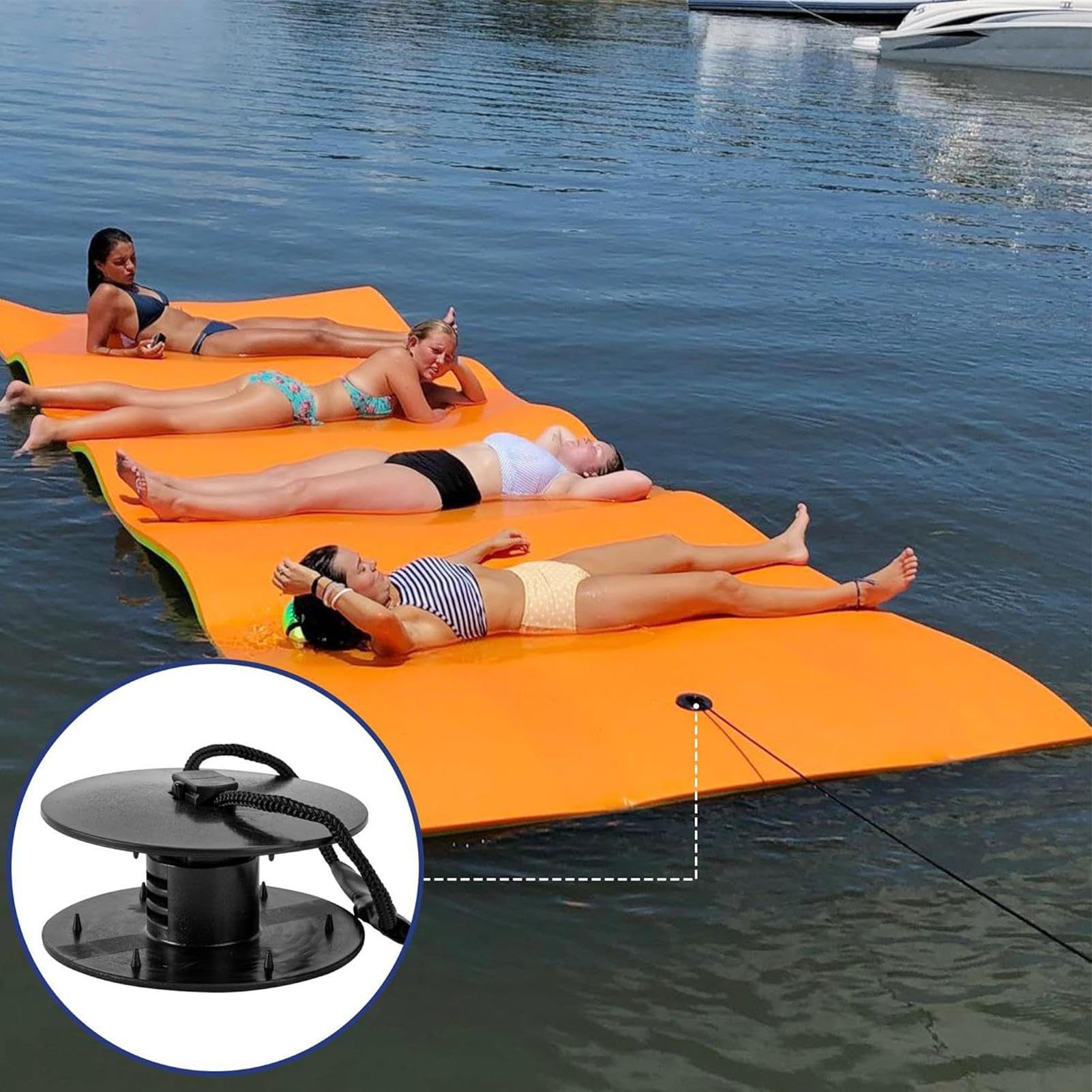 Anclaje seguro para alfombra de agua con ganchos de fijación rápida y cuerdas para playa y piscina 8