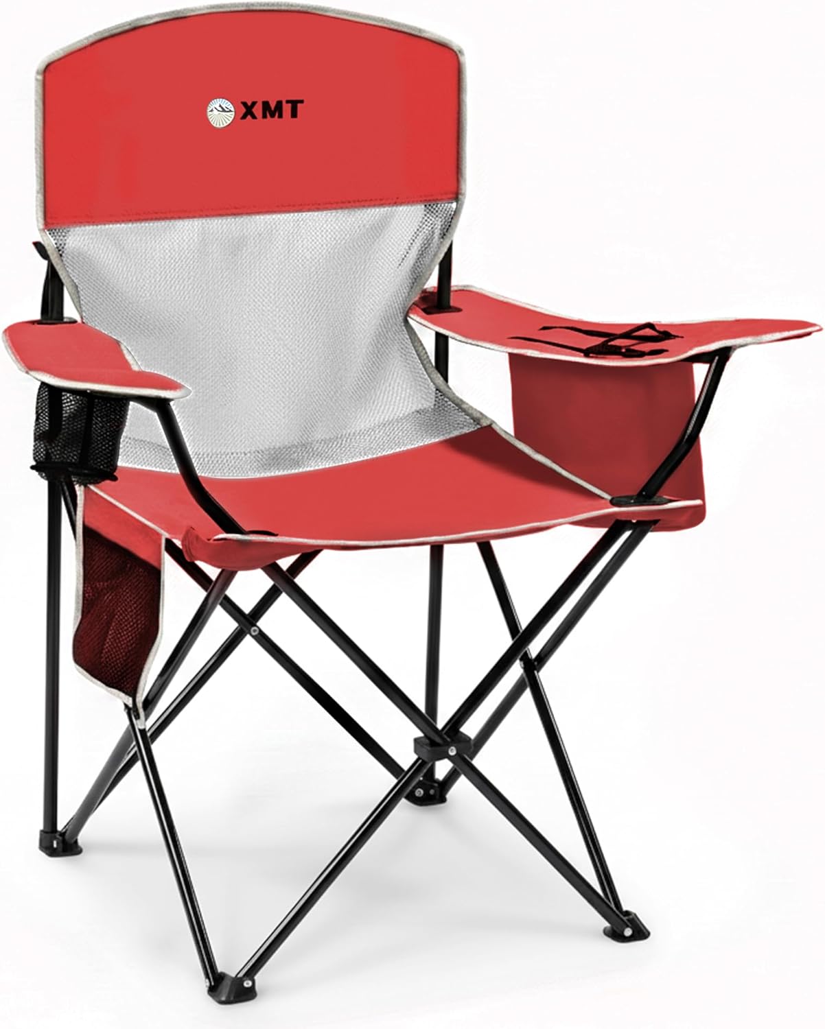Portable Outdoor Folding Chair with Cup Holder & Cooler Bag - Breathable Mesh, Wide Armrests, Ergonomic Design for Camping, Beach, Backyard - Includes Storage Bag & Bottle Opener