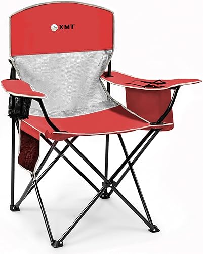Silla plegable portátil para exteriores con portavasos y bolsa enfriadora, malla transpirable, reposabrazos anchos, diseño ergonómico para