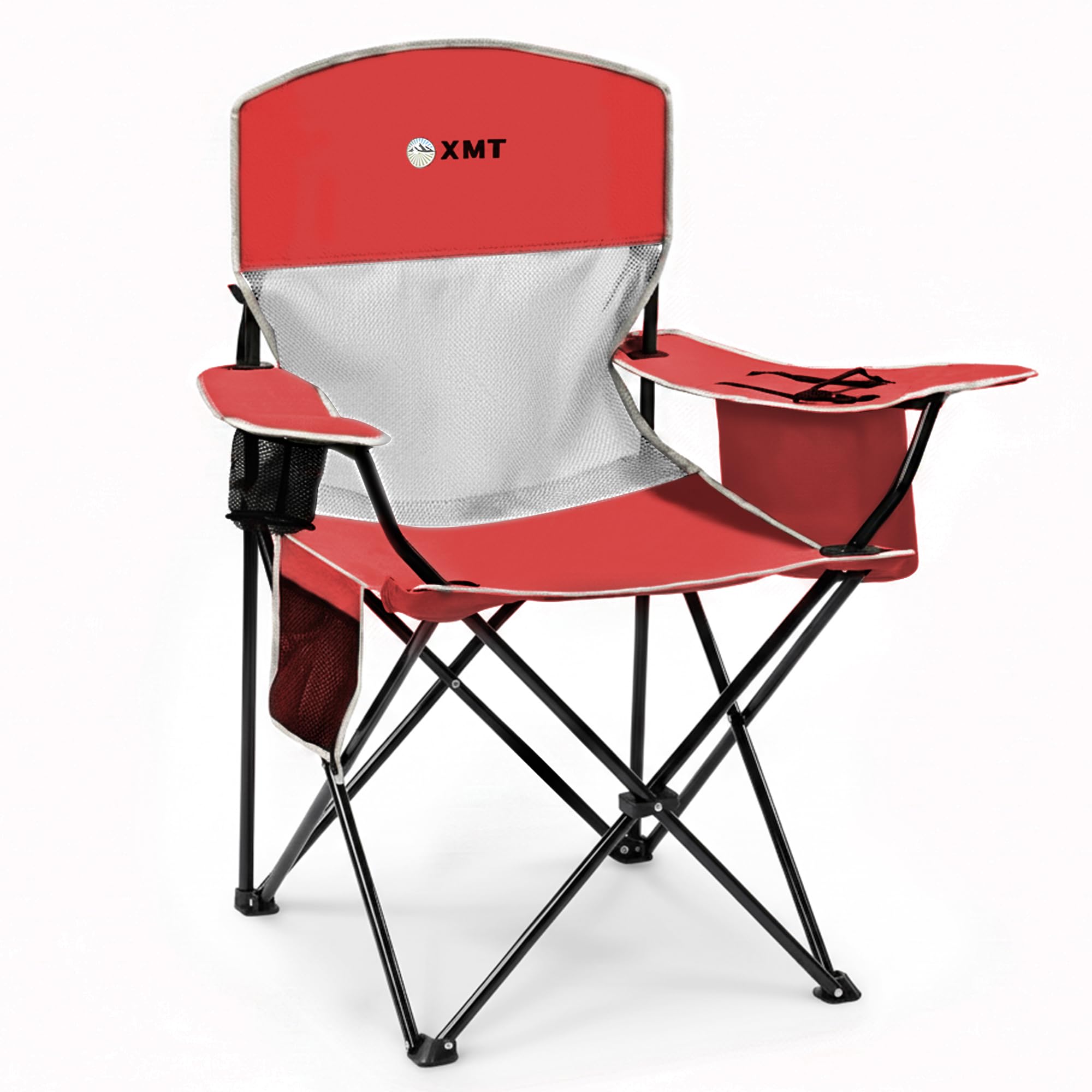Portable Outdoor Folding Chair with Cup Holder & Cooler Bag - Breathable Mesh, Wide Armrests, Ergonomic Design for Camping, Beach, Backyard - Includes