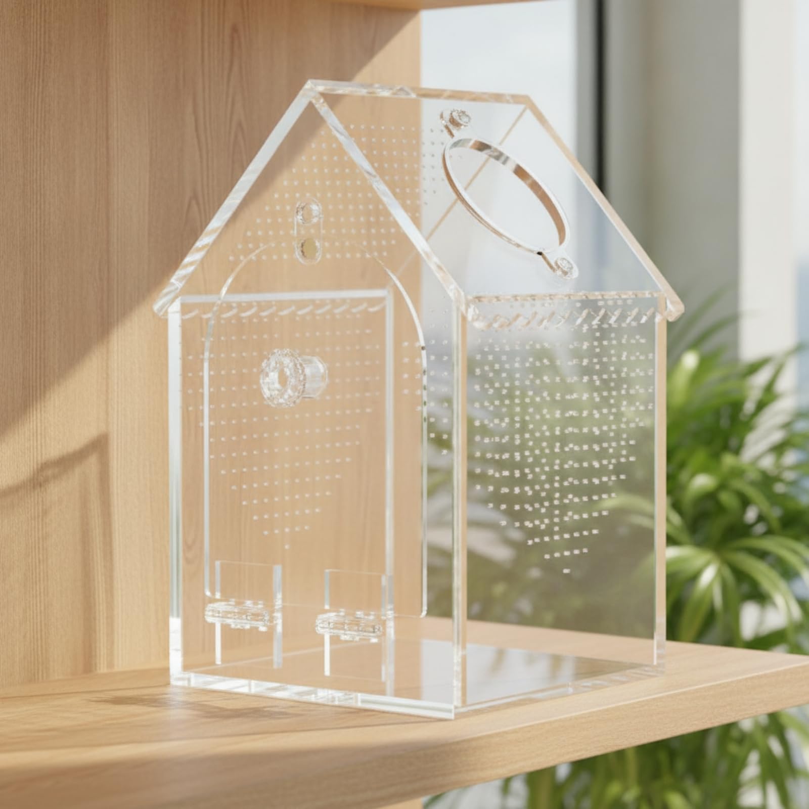 Terrario Acrílico para Reptiles Caja Hábitat Vivario Transparente con Diseño de Techo a Puerta Delantera y Orificio de Comida Base Rígida para, 5.7x5.7x9 Pulgadas