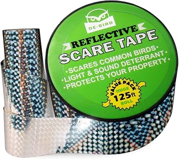 De-Bird Scare Tape - Weatherproof Reflective Tape - Seagull Reflective Ribbon for Balcony & Patio Deterrent - Reusable Goose Deterrent Scare Ribbon - 125 Ft Roll, Garden Style