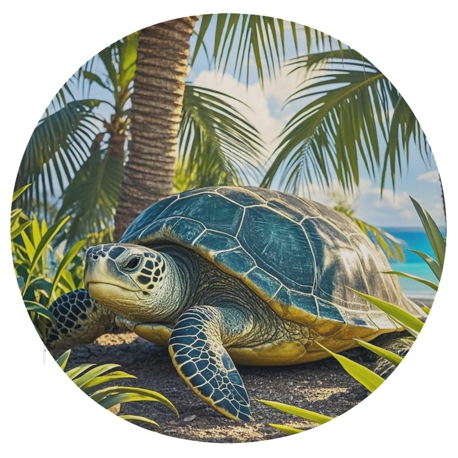 FekiLoot Big Turtle and Palm Trees Seat Cushion Comfort Memory Foam Seat Cushion Chair Pad Soft Round Stool Cushion Chair Cushion Removable Washable Cover for Home Office Outdoor Bistro 15.35 Inch