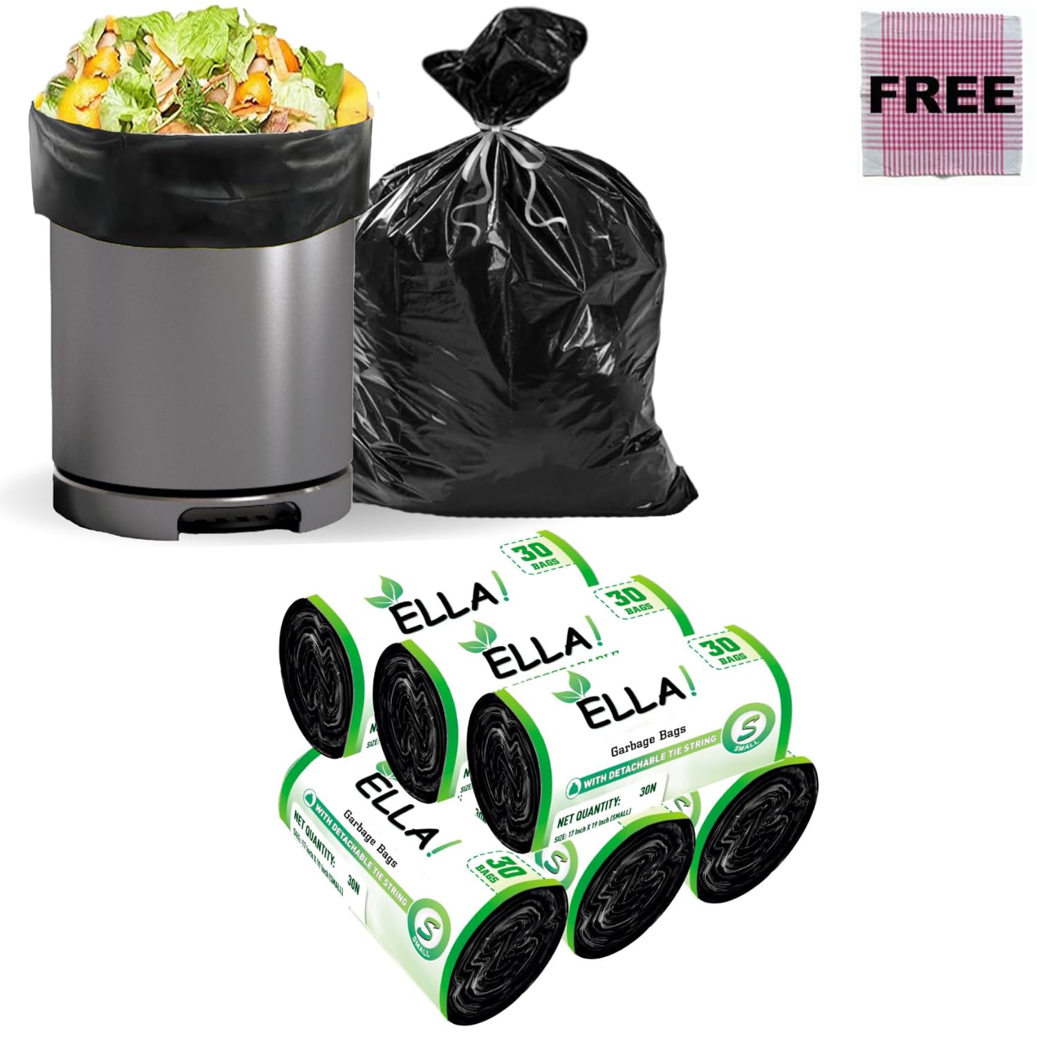 Ella Garbage Bags 17 x 19 Inches (Small) 180 Bags (6 Rolls) Black Color-image-3