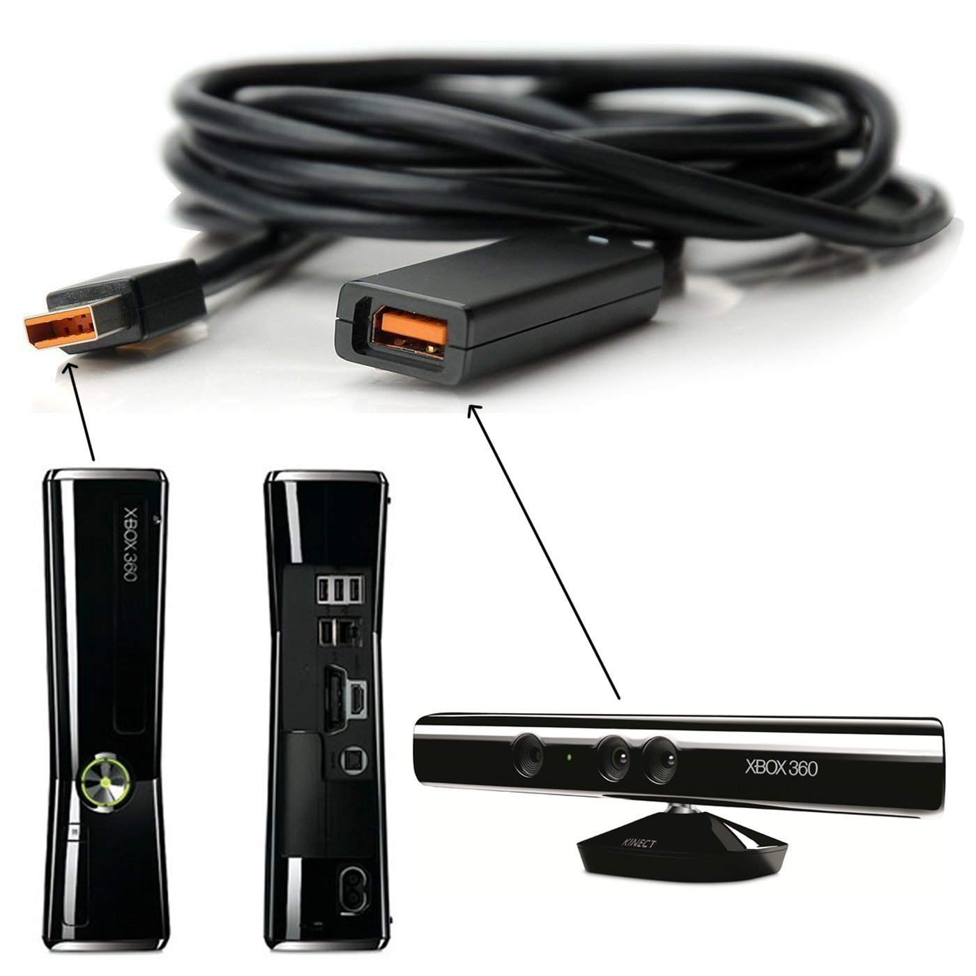 MaxLLTo Xbox 360 Kinect Extension Cable, Extension USB Wire Cable Cord for Microsoft Xbox 360 Slim Kinect Sensor, 9 FT Extra Long