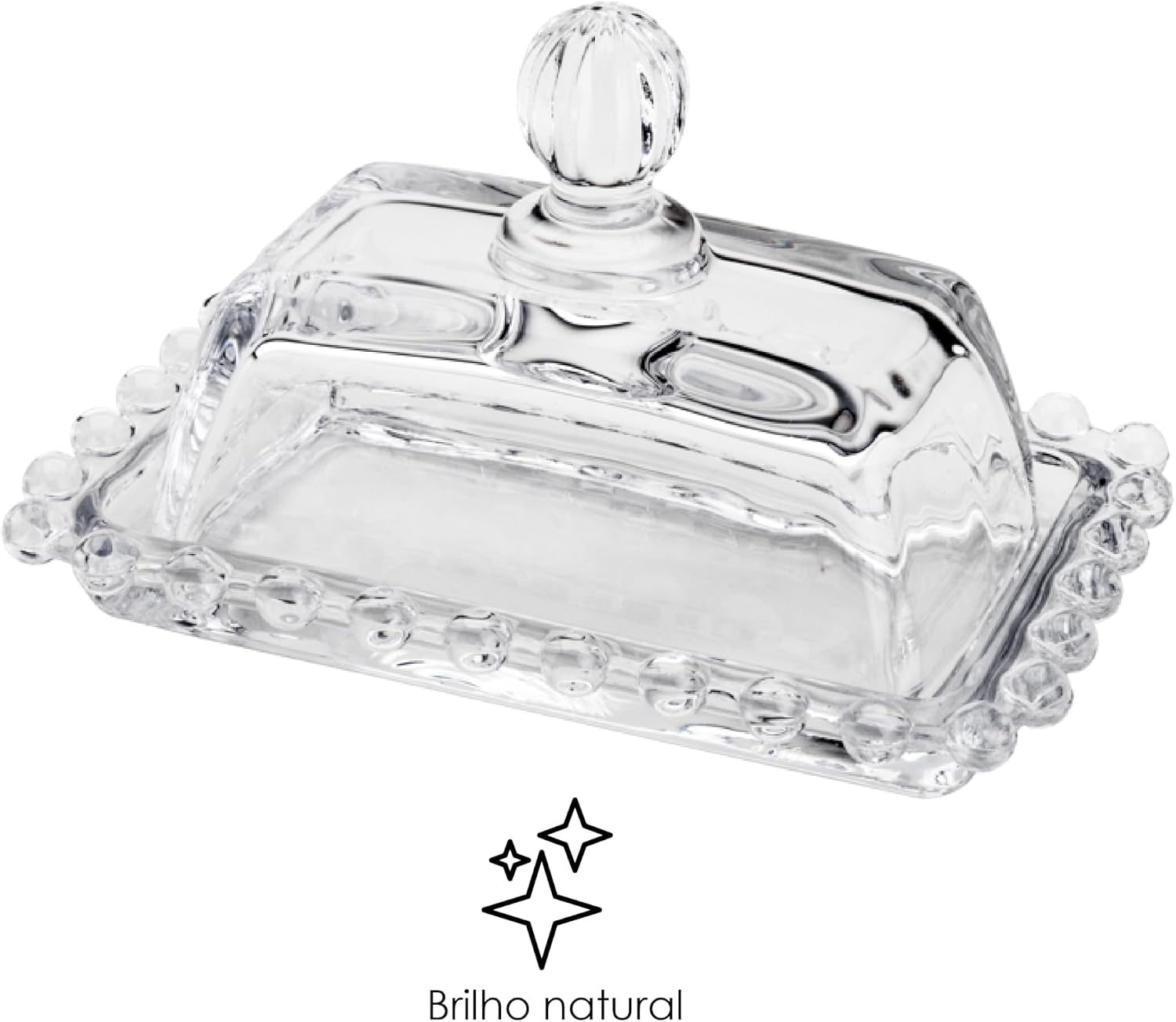 WOLFF - Manteigueira de Cristal - 14cm x 9cm x 8cm - Transparente - Linha Pearl
