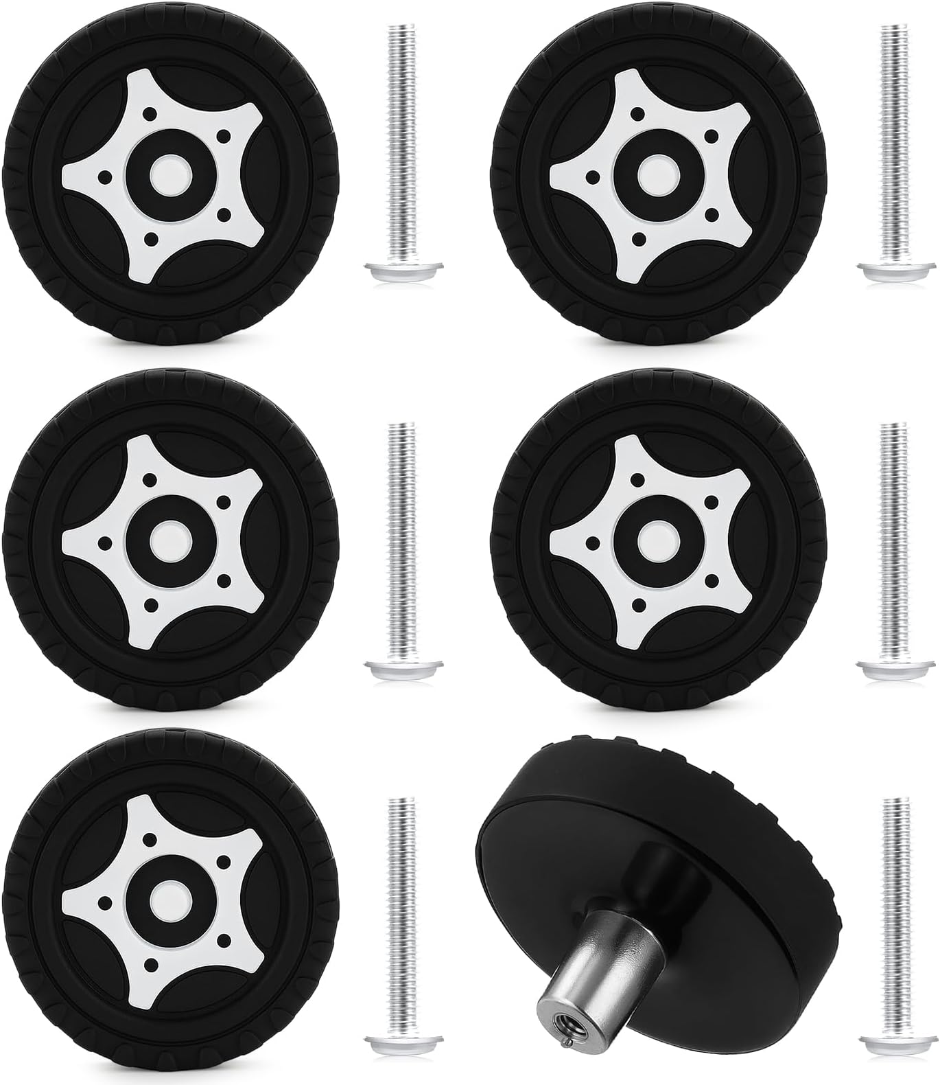 6 Pack Cabinet Knobs Race Car Wheels Drawer Pulls with 28mm Screws Black Racing Tire Decoration for Men Home Bedroom Cupboard Kitchen Decor