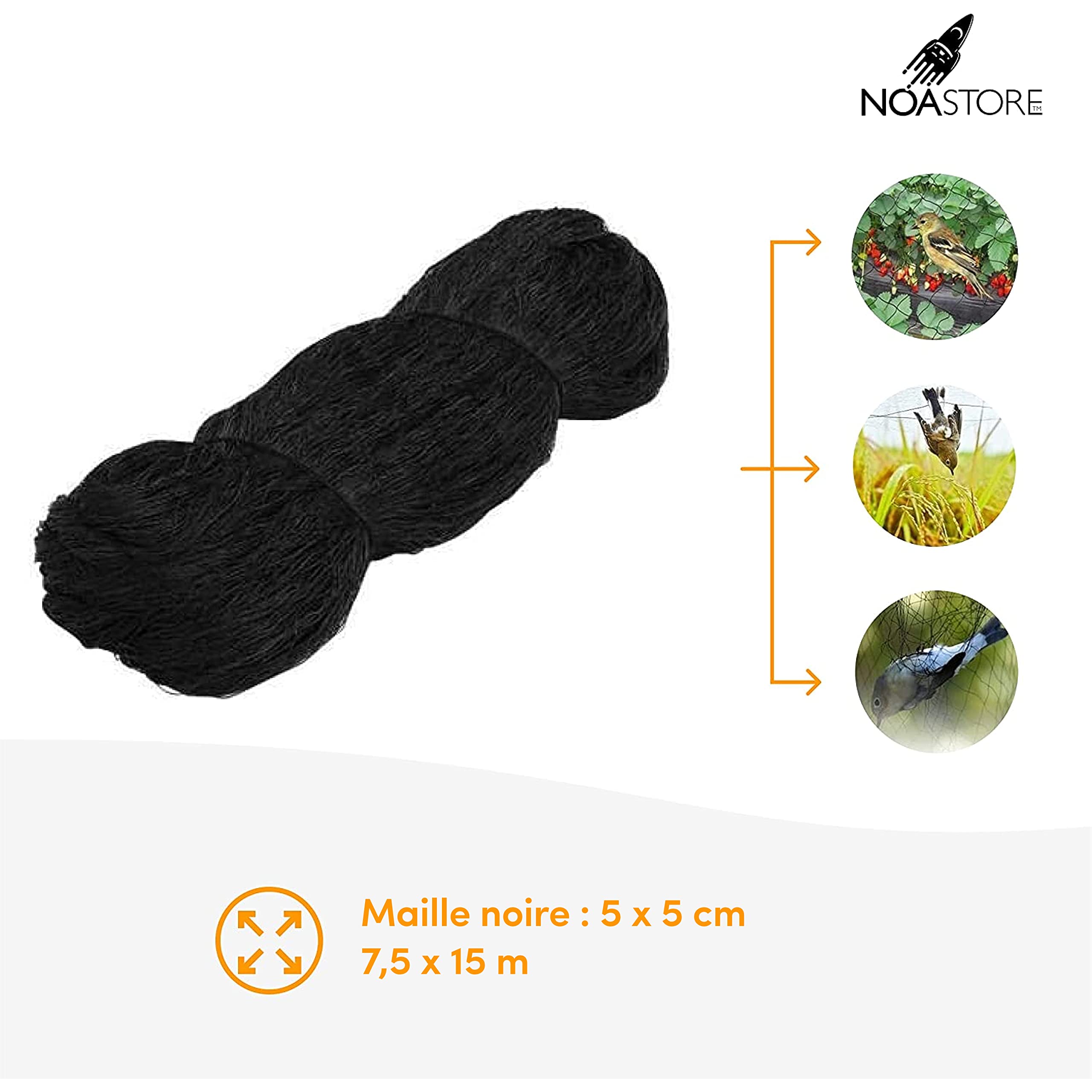 Noa Store Filet en Nylon Anti-Oiseaux [7,6 x 15,2 m] pour Arbres fruitiers, Jardin, Plantes, Arbres, volière et volaille