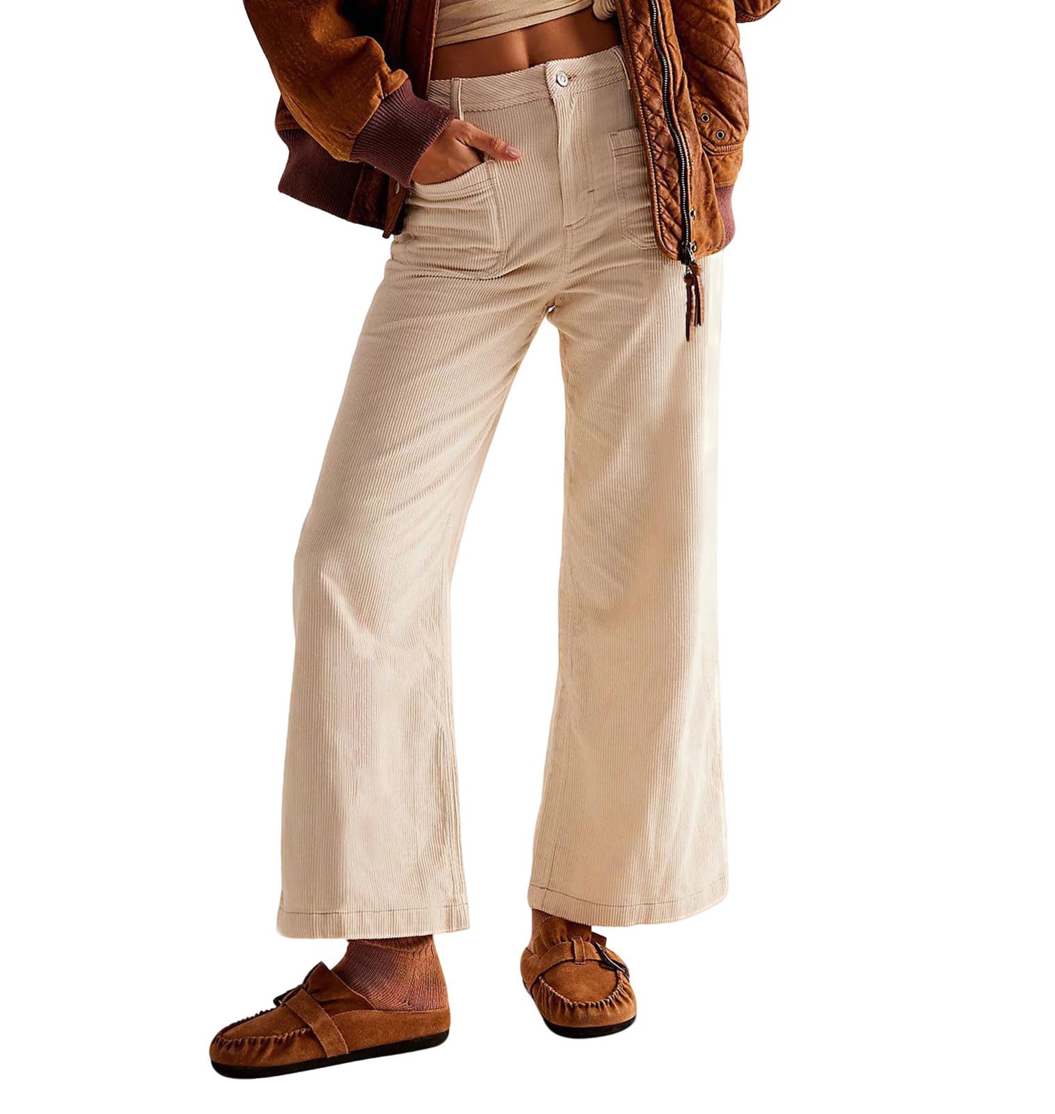 loveimgs Women Casual Corduroy Pants Straight Wide Leg Ankle Pants High Waist Cozy Sweatpants Trousers Pockets Fall 2025