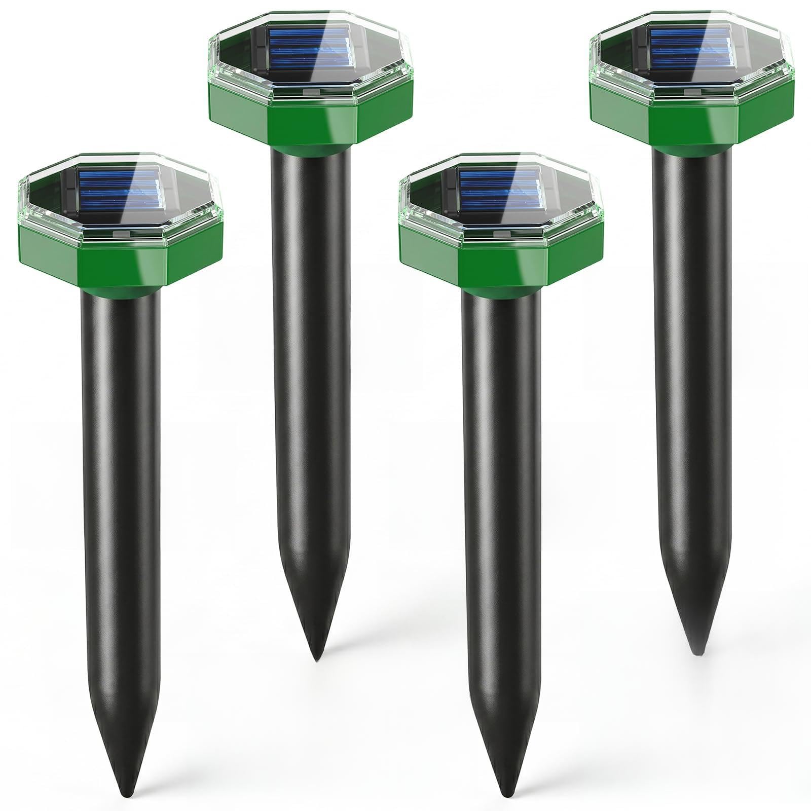 4PCS Solar Ultrasonic Mole Repellent โ 650mยฒ Coverage, Humane Pest Control