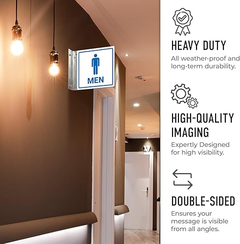 Miniatura 5 de Letrero de proyección de baño para hombre, doble cara, 6 x 6 pulgadas, ACM, con accesorio de níquel cepillado, fabricado en Estados Unidos