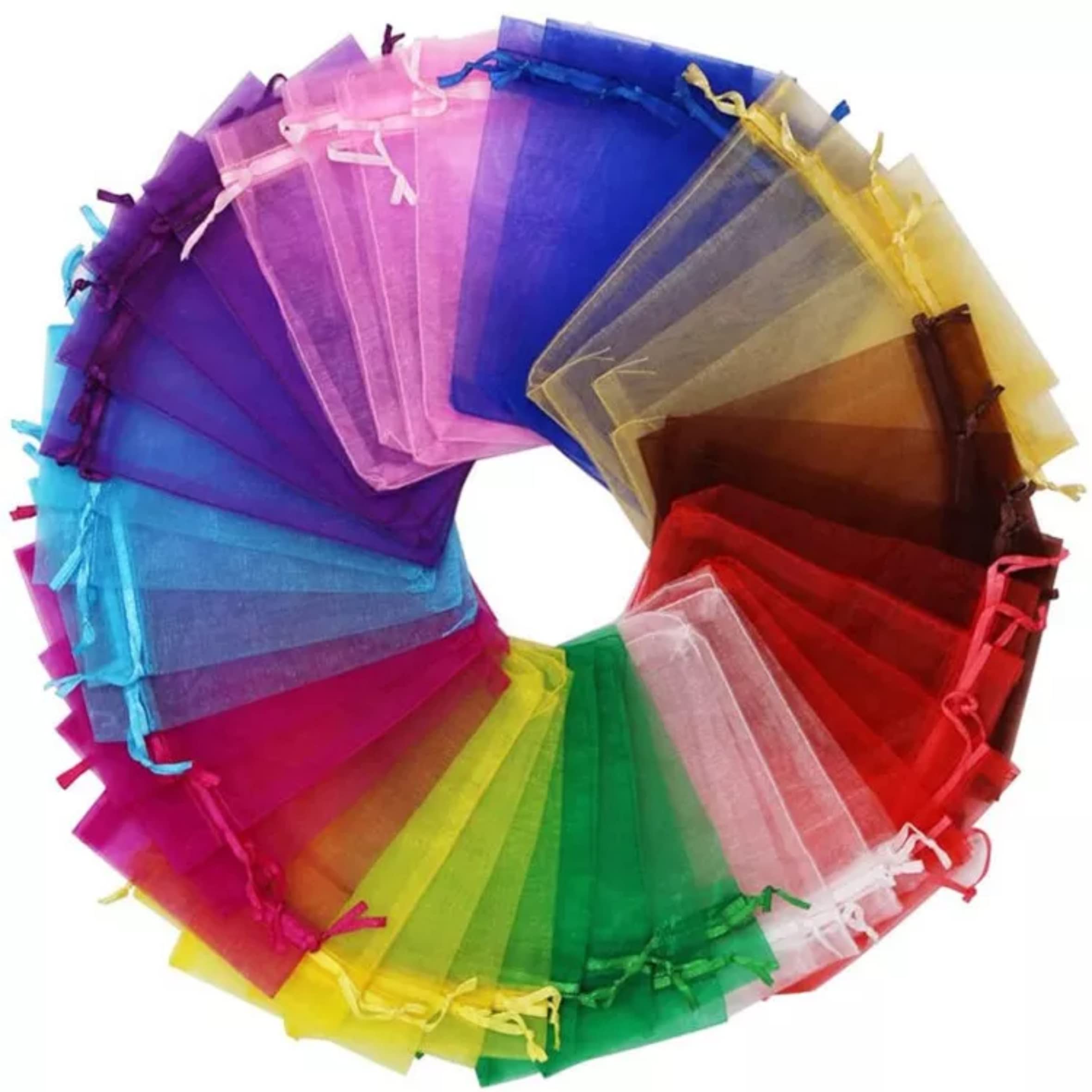 Swastikart - Pack of 100 Return Gift Goodies Favor Shagun Multi Colour Plain Pouches Dry Fruit Pouches and Return Gift Goodies Potli Bags Organza Pouches Size : 10X14 CMS Mix Colors