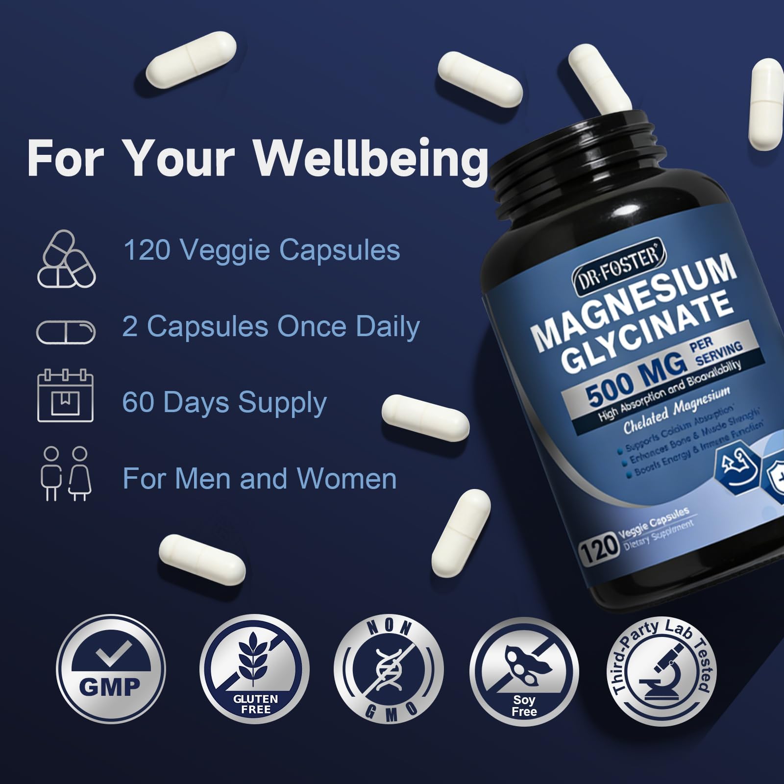 DRFOSTER Chelated Magnesium Glycinate 500mg with Zinc, 120 Veggie Capsules — Amazon image 8