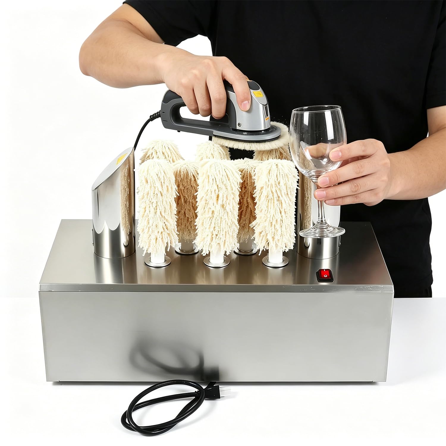 XueFulxion Electric Wine Glass Polisher,Commercial Glass Wiping Machines,Professional Wine Glass Drying and Polishing Machines,Removing Water Stains and Fingerprints,for Bars Kitchen 8heads