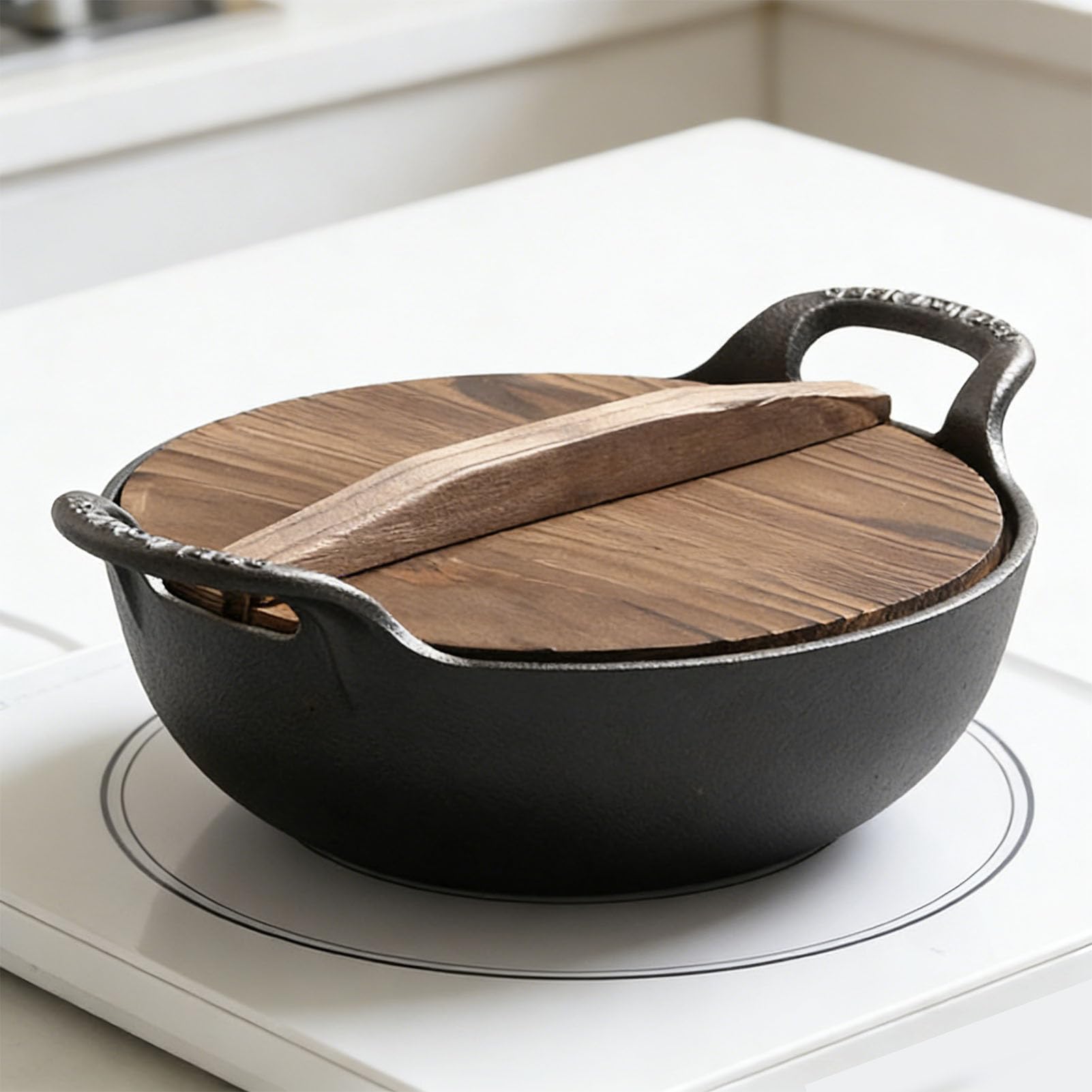 LICAEVEY Wok Antiadherente de Hierro Fundido, Construcción Espesada para una Distribución Uniforme del Calor para Cocinar en Casa, 11,8x11,8x3,7 Pulgadas (30 cm/11,8 pulgadas)