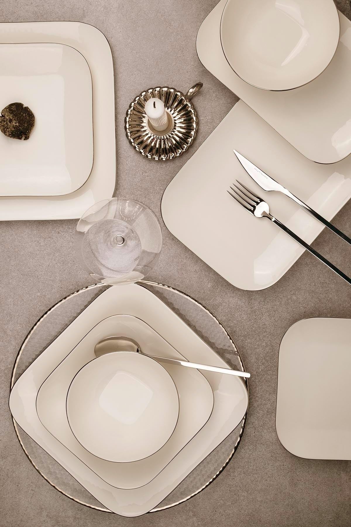 Elegante juego de cena de 51 piezas, 100% porcelana, color crema, incluye platos de servicio, bolos, platos, perfecto para ocasiones especiales y cenas diarias