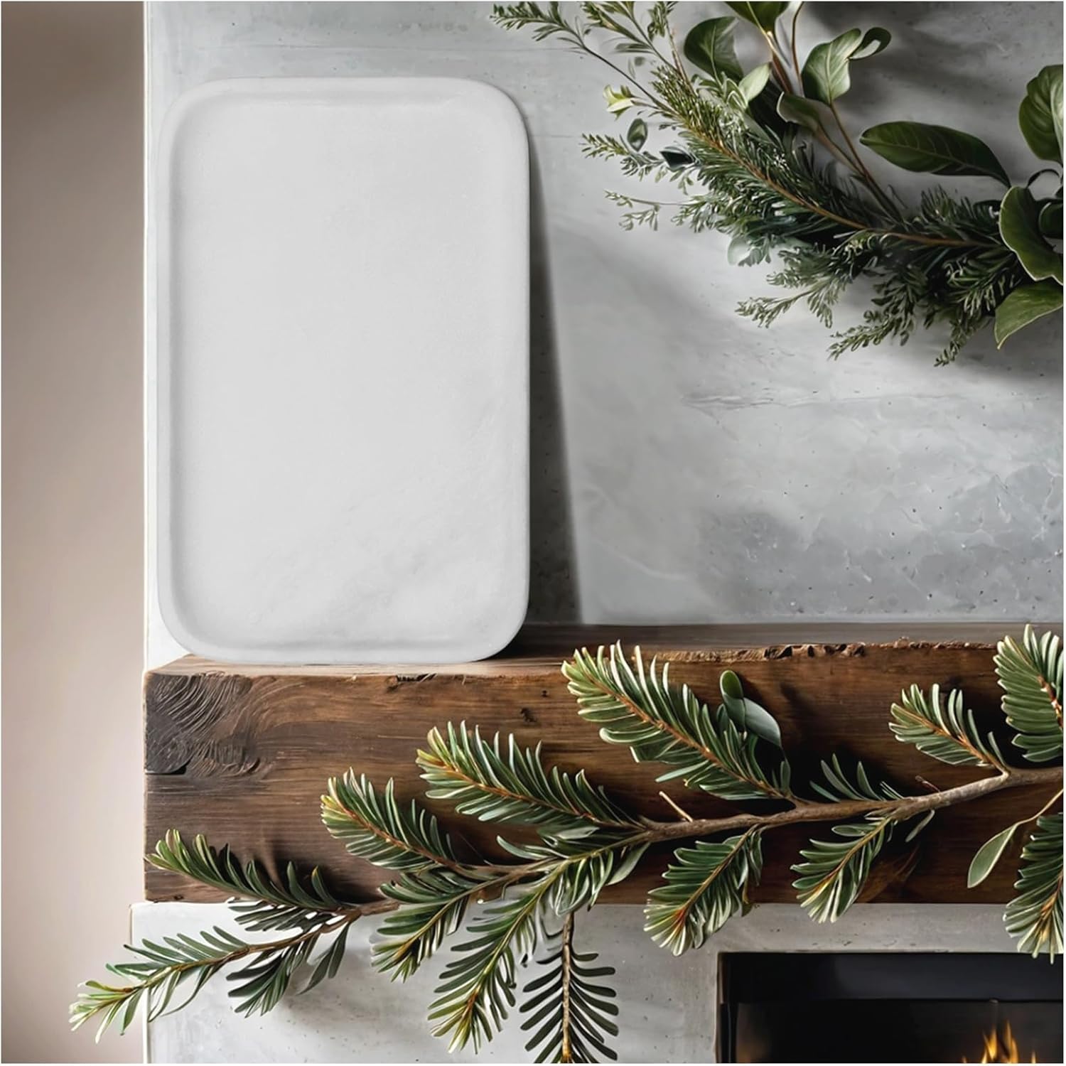 Yew & Tulip 14" x 8.5" Natural Marble Tray for Kitchen, Bathroom, Living Room – Serving/Decorative Vanity Tray for Jewelry, Candles, Decor (Matte White) Matte White 14" x 8.5" x 0.7"