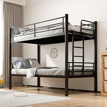 Metal Bunk Bed Bunk Bed 90 x 200 cm Youth Bunk Bed with Ladder Convertible into Two Single Beds Adult Bunk Beds with Slatted Frame and Fall Protection for Bedroom A
