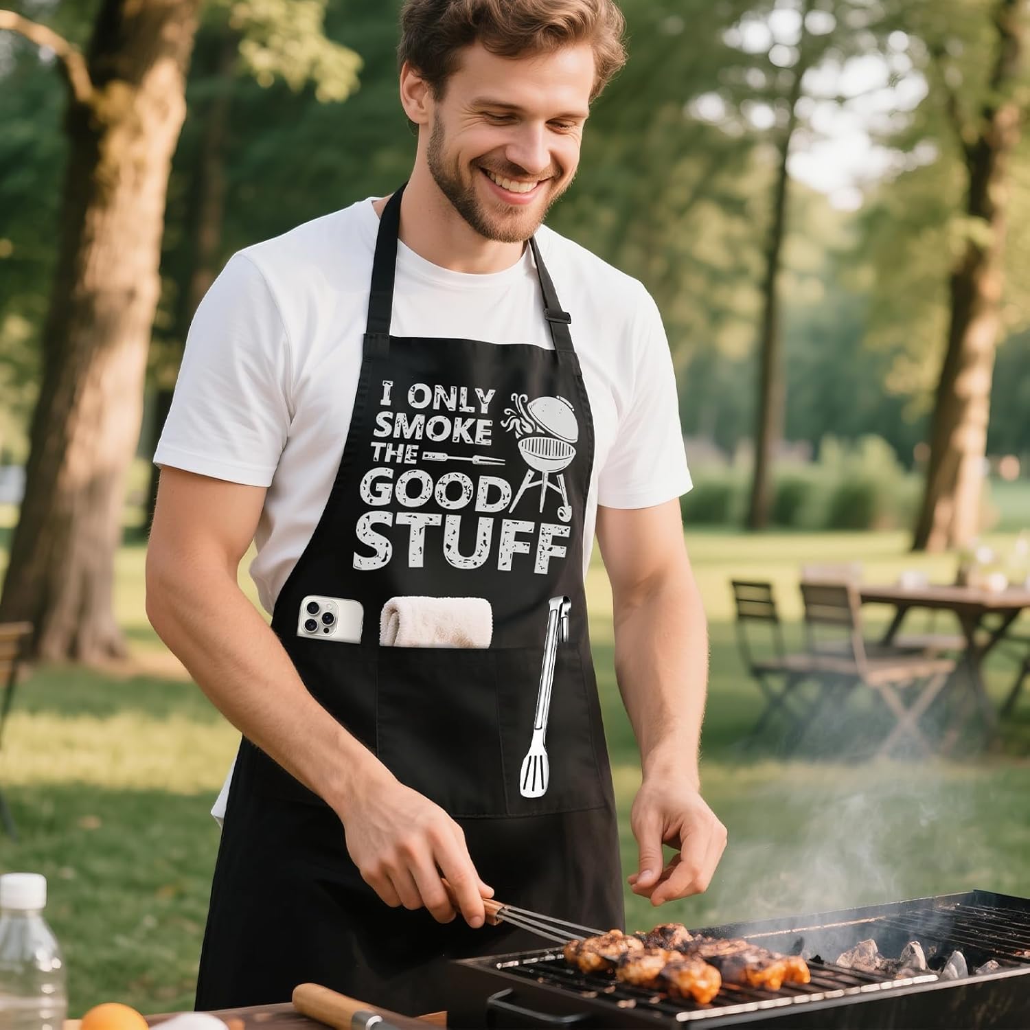Funny Aprons for Men - Grilling BBQ Chef Kitchen Cooking Apron with Pockets - Father's Day Gifts for Dad, Husband - Image 6