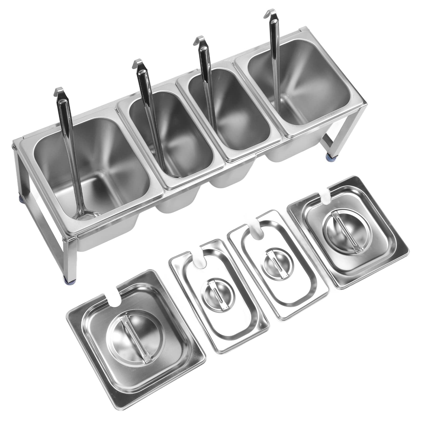 Fdit Condiment Dispenser Rack, Stainless Steel Telescopic Jam Pot with Holder, Mirror Polished Design, Rounded Corners, Stand for Jam Basin (No.3 2pcs 2.2L 2pcs 1.6L)