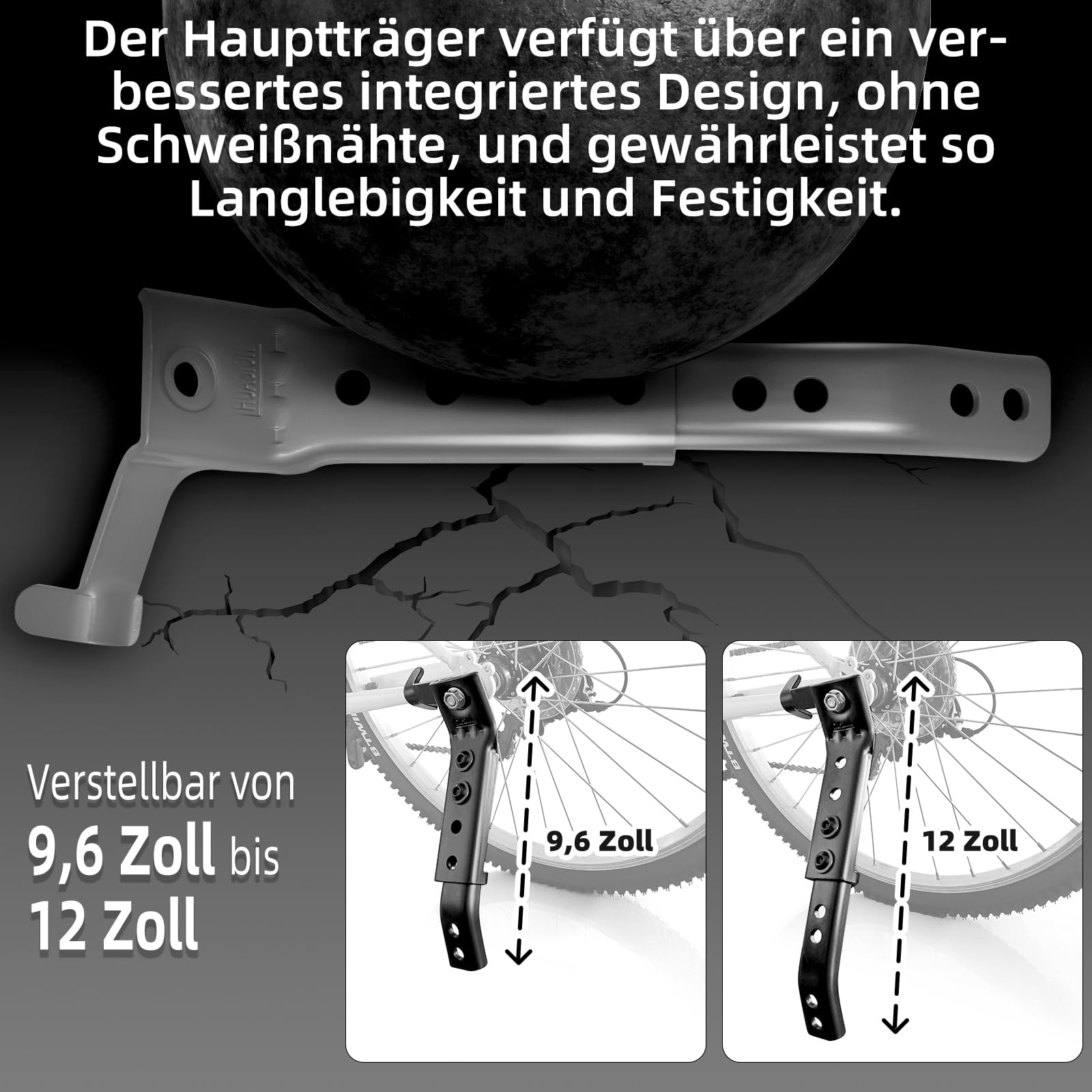 Fahrrad-Stützräder für Erwachsene - Passend für 24-26 Zoll Fahrräder - Stabile Stahlkonstruktion - Sicher und Stabil für Anfänger - Komplettes Montageset, 1 Paar, Schwarz