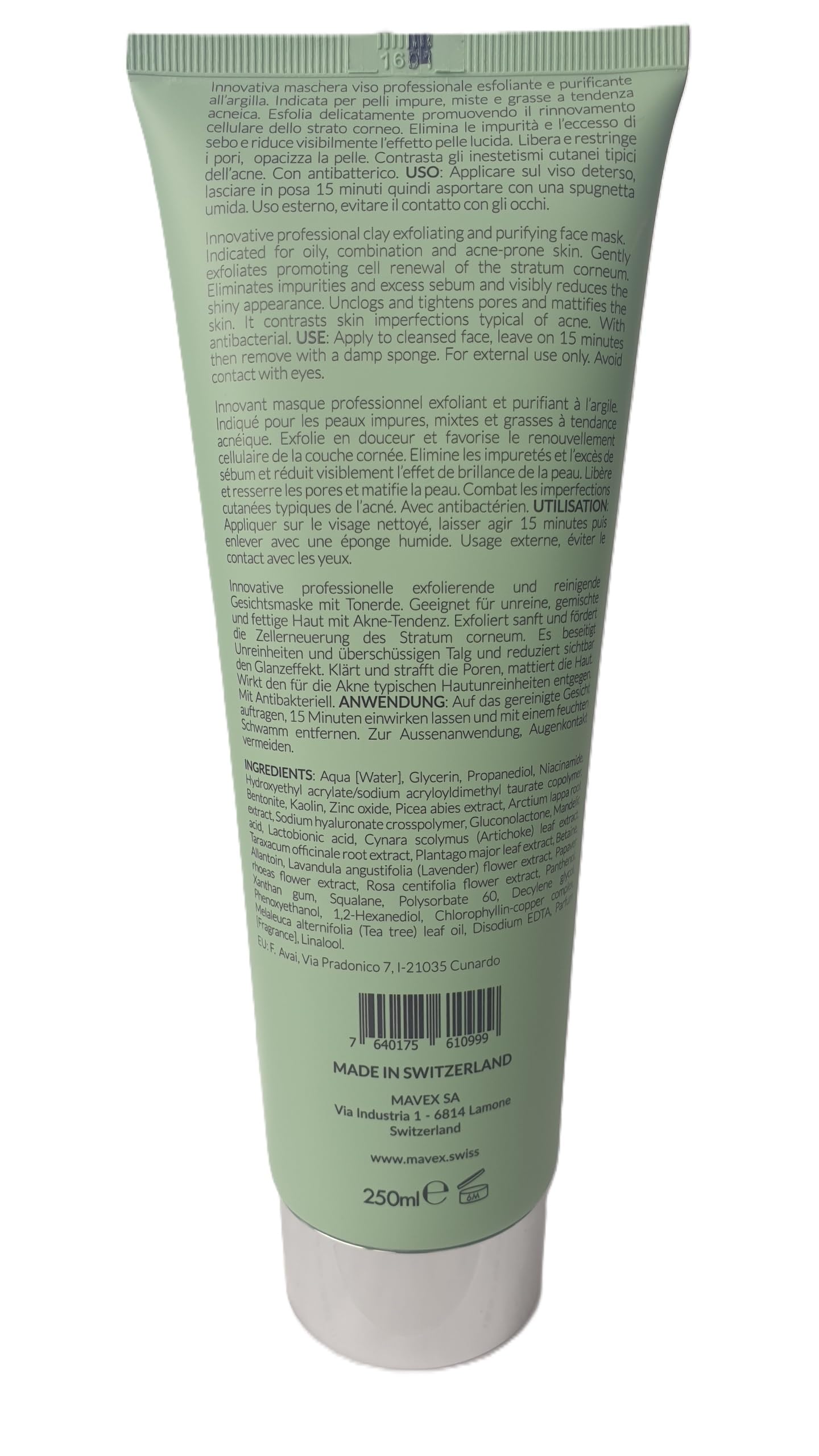 MAVEX – SEBO BALANCE – EXFOLIATING PURIFYING MASK, für unreine und zur Akne neigende Haut, 250ml