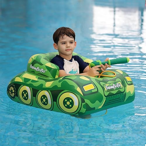 Miniatura 5 de Swimbobo Toddler Pool Float with Seat Boat Inflatable Ride-on Airplane Pirates Sharks Car for Kids Outdoor Toys