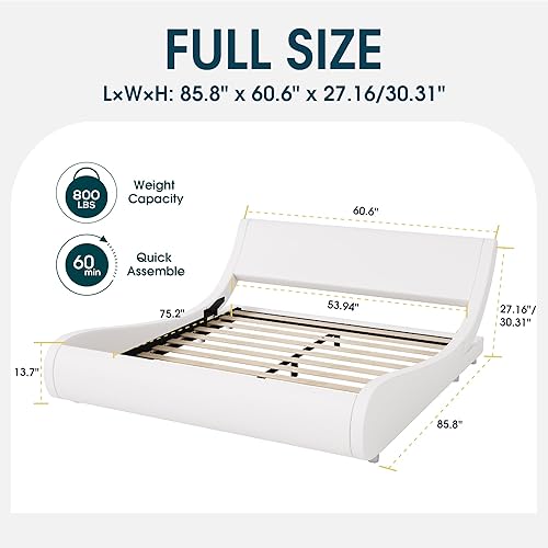 Miniatura 9 de WEEWAY Moderna base de cama tapizada tamaño King con cabecera ajustable, plataforma de piel sintética, soporte de listones de madera, no necesita