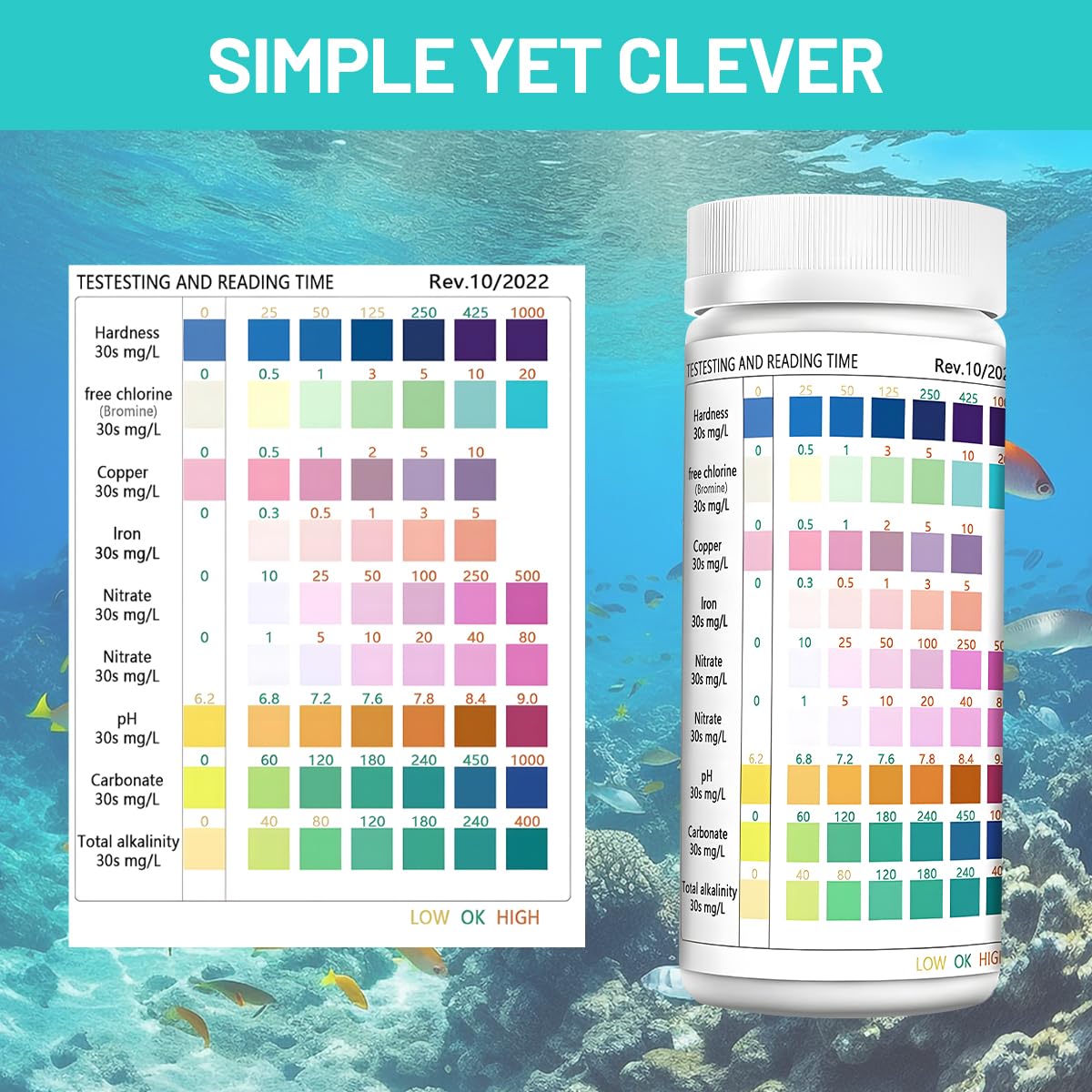 200 bandelettes de test d'eau 9 en 1 pour aquarium : pH, nitrites, nitrates, chlore, dureté totale, fer, cuivre. Test rapide pour l'eau potable, l'eau de piscine, l'eau d'aquarium, l'eau de fontaine e