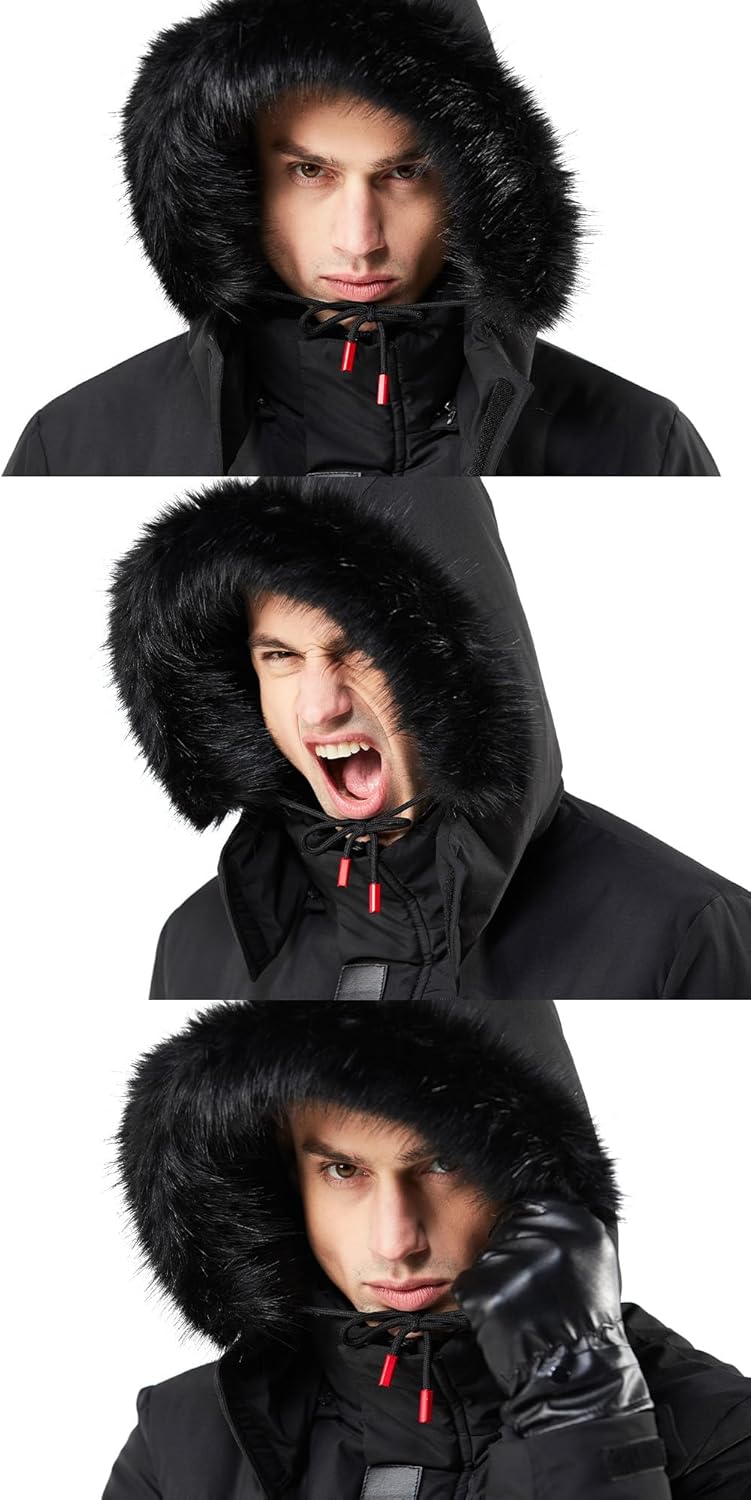 WEEN CHARM Men's Warm Parka Ski Jacket Water Resistant Puffer Jacket Long Winter Coat with Removable Faux Fur Hood - Image 8