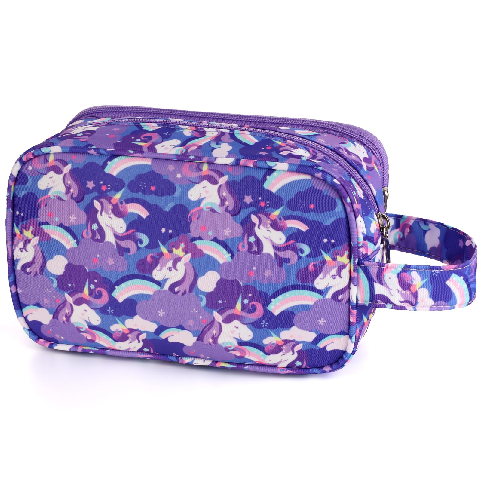 Foxstory Unicorn Kids Toiletry Bag for Girls, Travel Toiletry Bag for Little Young Girls Cosmetic Bag Makeup Bag Waterproof Hanging Wash Bag Toddler