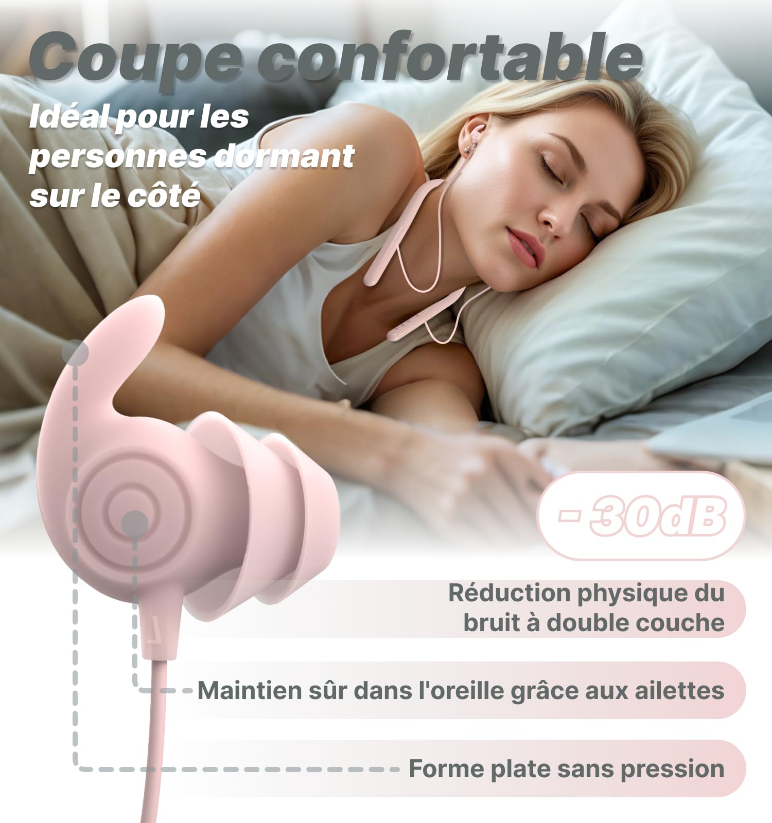 Hmusic Écouteurs de Sommeil Bluetooth sans Fil, Plats ecouteurs, Anti-Bruit, Doux et Confortable, pour Dormir sur Le côté, Yoga, entraînement, Voyage, détente