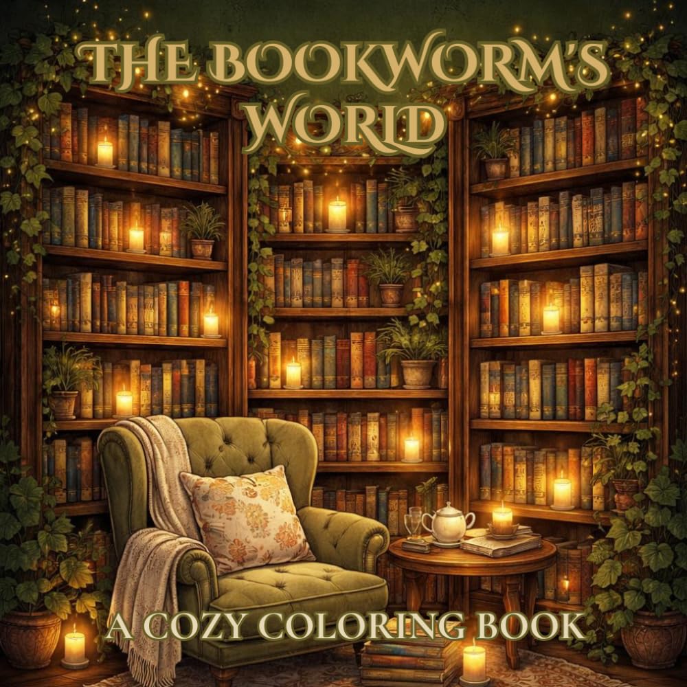 The Bookworm's World A Cozy Coloring Book for Book Lovers with Bold & Easy Reading Nooks, Libraries, Bookshops and Book Café Scenes: 30 Relaxing Coloring Pages for Readers, Teens, and Adults